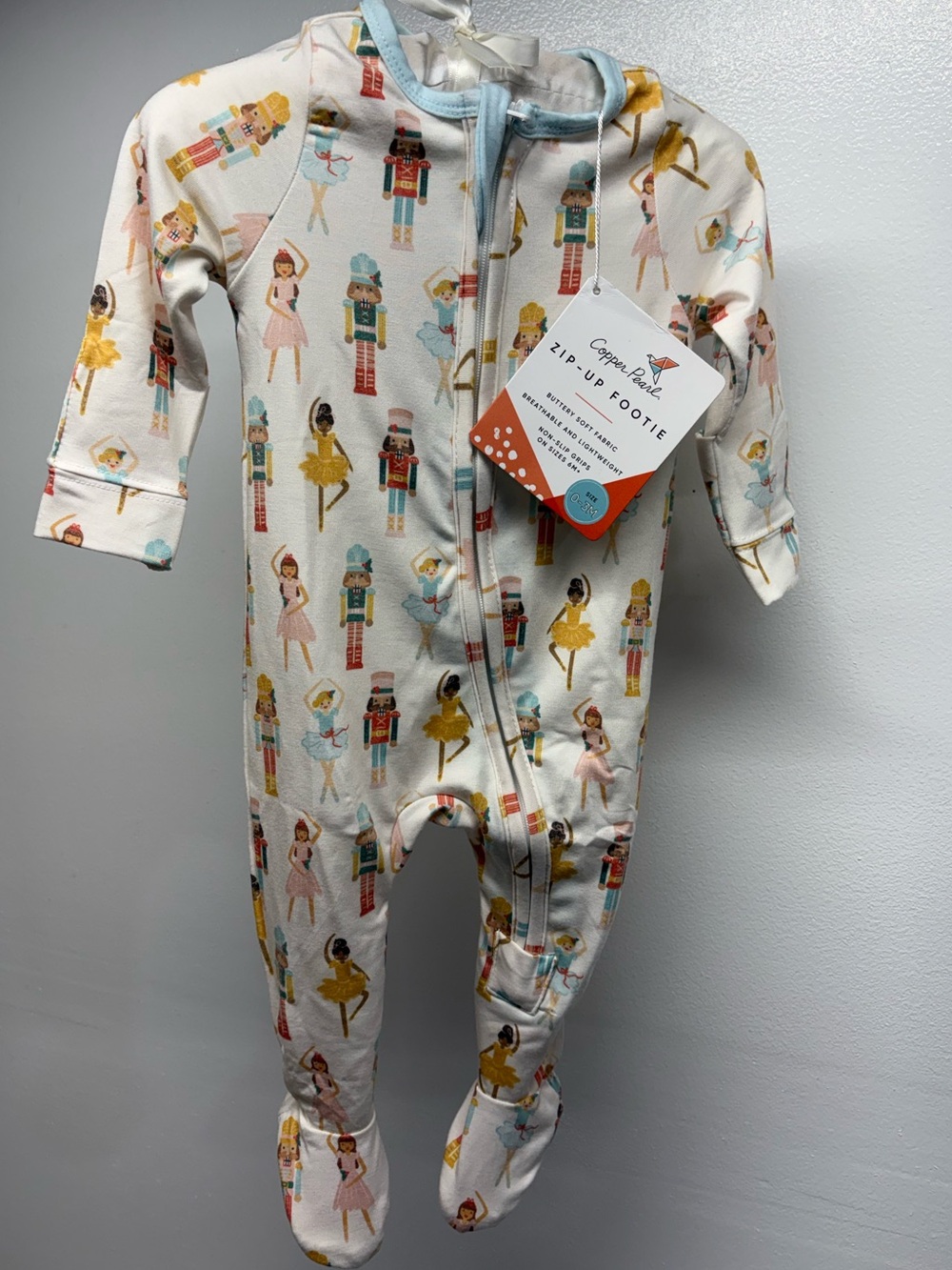 Copper pearl Holiday Nutcracker &Ballerina Zip-Up Footie pajamas size 0-3 months